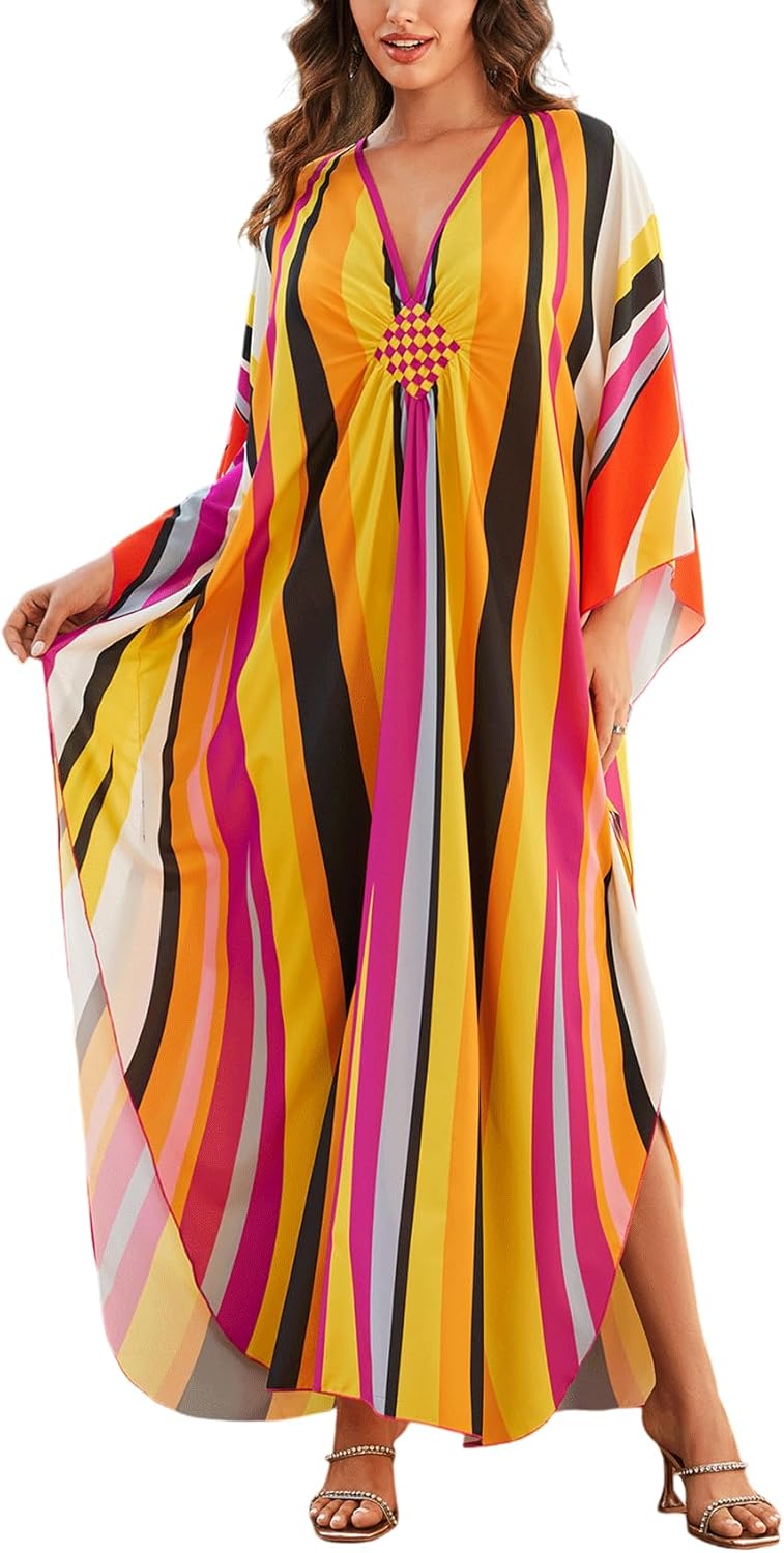 KECVOT Kaftan Dresses for Women Plus Size Batwing Sleeve Caftans Long Bathing Suit Cover Up Maxi Beach Dress Loungewear - Image 1